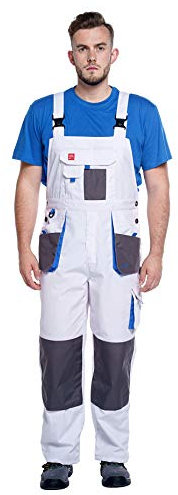 ART.MAS White Bib and Brace Dungaree Mens Multi-Pocket Cargo Heavy Duty Work Overalls, Triple Stitched Cordura Reinforcing Stress Points Knee Pad Pockets (34/36, NO kneepads)