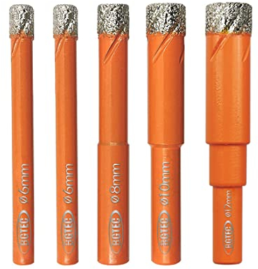 BGTEC Trockener Diamant Bohrer Einstellen 5 Stück 6/6/8/10/12 mm Lochsäge für Granit, Marmor, Mauerwerk, Beton, Fliesen/Keramik, Glas, Hartplastik, Vakuumgelötet
