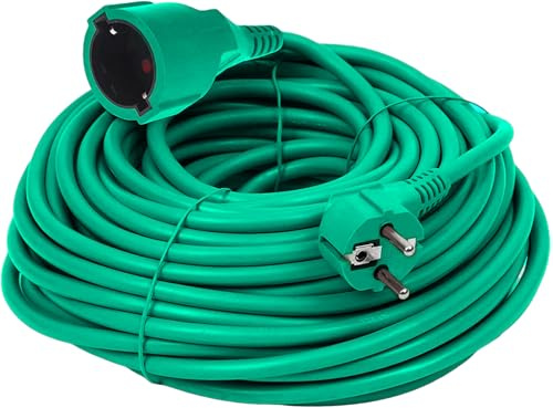 O&W Security Verlängerungskabel Schuko 10 m – IP44 Stromkabel grün, Typ F Schutzkontakt, bis 3500 W / 230 V, Spezialkunststoff-Ummantelung, hochwertig für Garten & kurzzeitigen Außeneinsatz
