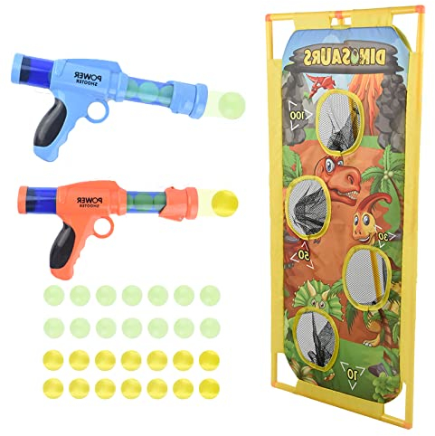 Coriver Schaumstoff Spielzeug Pistole, 2 Pack Spielzeug Pistole für Nerf Zielscheibe mit Standing Shooting Vierloch Schießgestell, 28 Schaumstoffball, Outdoor Spiele für Kinder Jungen Mädchen