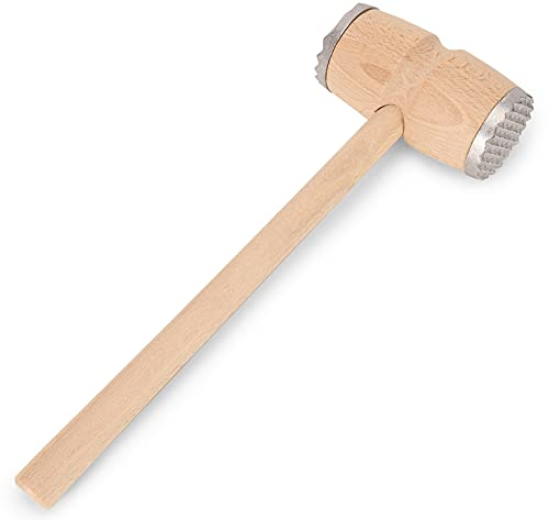 Everyjoy Attendrisseur à viande en bois avec embout métallique (marron, 30 cm double face)