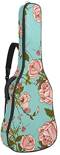 Gitarre Gigbag Gitarre Rucksack mit verstellbarem Schultergurt Gitarrentasche für unter 42 Zoll Bass klassische Volksgitarre Vintage Pink Roses Romantisches Blau