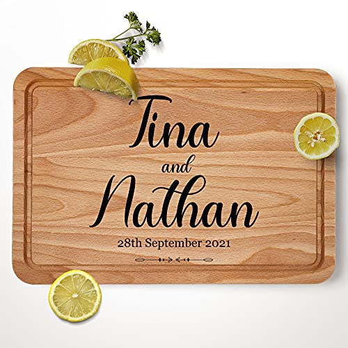 Purple Print House Personalised Chopping Board, Name and Date, Wedding Gifts for Couple, Personalised Wedding Gift, New Home Gifts Accessories Anniversary House Warming Gift, Brown