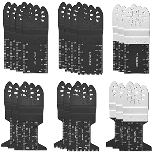 Goysen 20 Pcs Mix Oscillating Saw Blades, Professional Wood/Metal Universal Multitool Quick Release Saw Blades Fit Fein Multimaster, Ryobi, Milwaukee, Bosch, Dewalt, Rockwell, Makita and More