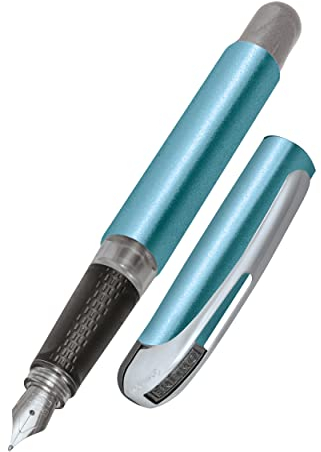 Online Füller College Metallic Blue, Tinten-Füller für Rechtshänder, ergonomisches Griffstück, Iridium-Feder medium, Standard-Tintenpatronen