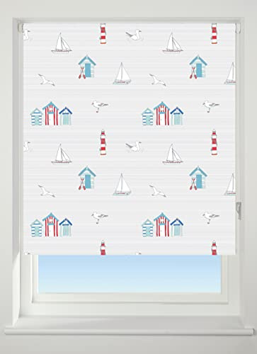 Beach Huts and Boats Blackout Roller blind, Polyester (180 cm Wide)