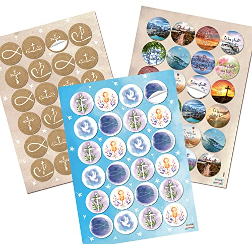 Logbuch-Verlag 72 christliche religiöse Aufkleber Taube Kreuz Fische Sticker Kommunion Trauer Konfirmation rund 4 cm Kommunionkinder