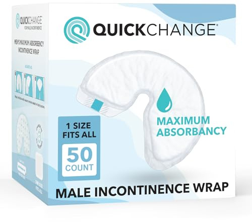QuickChange Men's Incontinence Wrap, Maximum Absorbency Catheter Alternative for Males with Reduced Mobility | 17 Ounce Capacity, Adjustable Size, 50-Count