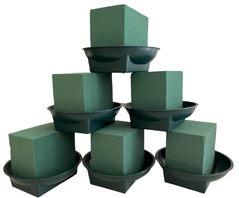 Silk Flower Warehouse 6 x Wet Cube Floral Foam Flower Blocks with Water Trays – Foam Blocks for Weddings & Florist Floral Arrangements - Perfect for Fresh Flowers and DIY Craft Supplies