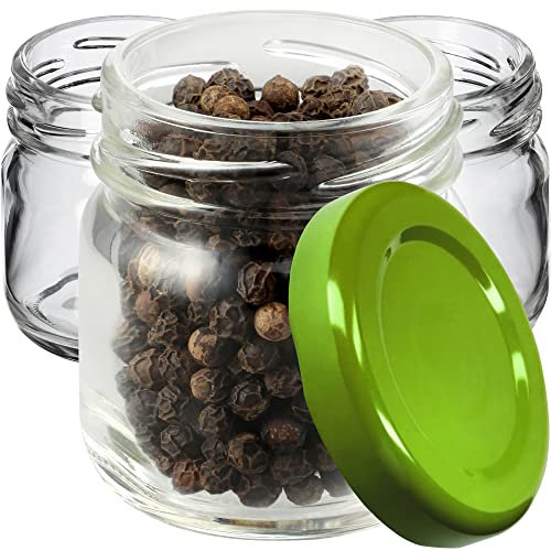KADAX Lot de 20 mini bocaux en verre, 40 ml, ronds, avec couvercle à visser, pour dégustation, confiture, miel, couvercle vert