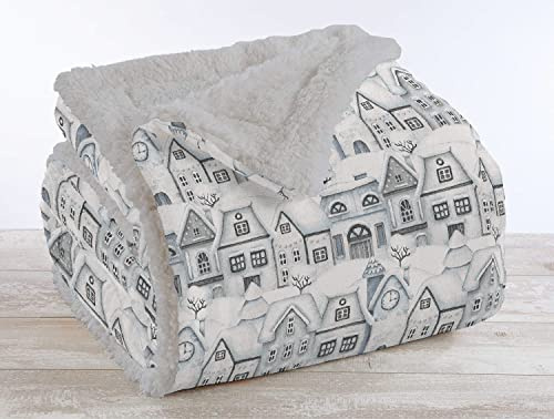 IlGruppone Passione Casa Coperta Plaid in Pile Sherpa Invernale, Morbida e Calda, Pelosa in Finta Pelliccia Singola Matrimoniale Doppio Lato - Winter Houses - Due piazze 200x230