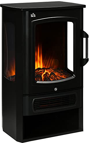 HOMCOM Caminetto elettrico a LED Stufa a legna con effetto fiamma 1000/2000W Riscaldamento interno Termoventilatore Finestra panoramica Caminetto elettrico con riscaldamento 2 livelli di riscaldamento