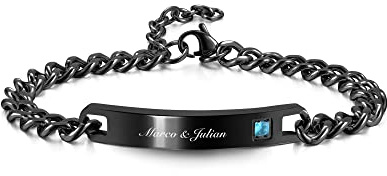 PiercingJak Partnerarmbänder mit Gravur Damen Herren Armband Edelstahl Paar Partner Armbänder Freundschaftsarmbänder Armkette mit Strass Liebe Freundschaft Personalisierte Geschenke, Silber