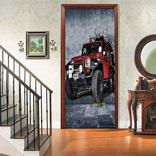 2 Pcs Fototapete Türtapete selbstklebend Türposter Oldtimer & Auto Abnehmbar Fototapete Türfolie Poster Tapete Muster Türaufkleber für Tür, Wohnzimmer, Schlafzimmer, Küche und Bad B90 x H200cm