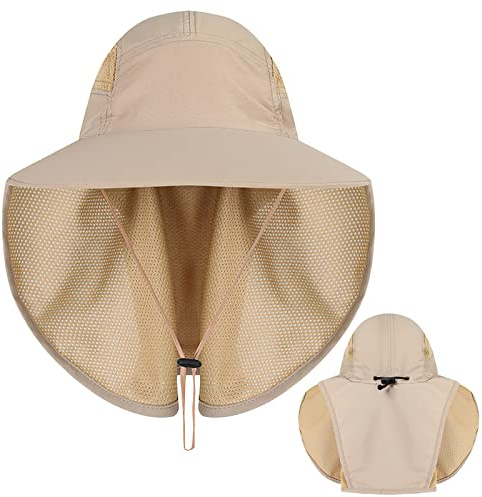 TAGVO Fiskehattar, UPF 50+ skydd, fiskarhattar, fiskarhatt för män kvinnor, solhatt med nackskydd, camping, vandring vandring, khaki, one size