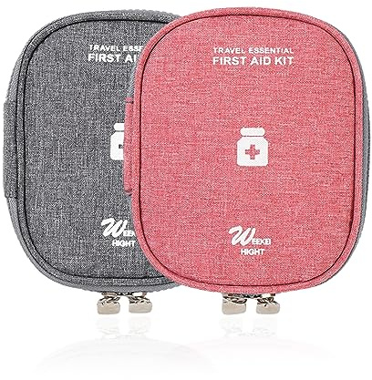 CPYJW 2 Stück Medikament Tasche Klein,Reiseapotheke Mini Erste-Hilfe-Tasche Medikamententasche Unterwegs Klein Reiseapotheke Wasserdicht für Im Büro Auf Reisen Camping（Grey+Wine Red