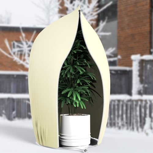 Yomisee Winterschutz für Pflanzen Außen 2 Stück, 80 x 120 cm Frostschutz Pflanzen mit Reißverschluss & Zugband Pflanzenschutz Winter für Kübelpflanzen Baum Palmen Balkonpflanzen haube Beige