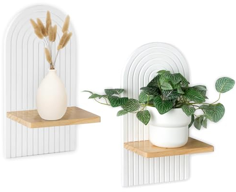 Walasis Estante bohemio para decoración de pared, estantes flotantes bohemios para guardería, dormitorio, sala de estar, estante colgante de mediados de siglo, moderno portavelas de pared arcoíris