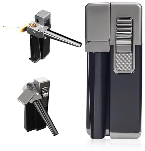Nizirioo Accendino antivento gonfiabile: impermeabile, 2 in 1 portatile pieghevole in metallo con tubo girevole, confezione regalo inclusa, nero opaco