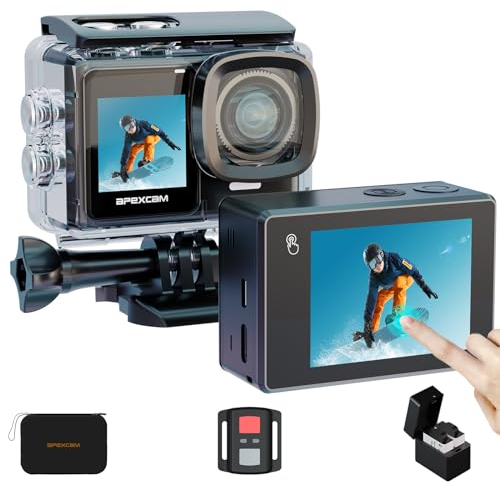 Apexcam Caméra Sport 4k WiFi EIS Double Écrans Tactile Caméras Étanche 40M HD Caméscope 20MP Caméra d'action Caméras Sportives et Kit d'accessoires…