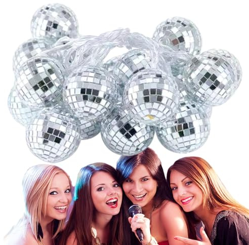 Fulenyi Chaîne de Boule à LED Disco - Guirlande Lumineuse esthétique avec Boule à facettes avec Chargement USB - Produits d'éclairage extérieur pour Balcon, fenêtre, Porche, escaliers, Couloir, Arbre