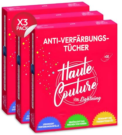 Lingettes Anti-Décoloration Linge - Haute Couture - Lot 3x24 - Sans Parfum | Empêche transferts de couleurs - Spécial machine - Très économique - Facile et efficace - Fabriqué en France