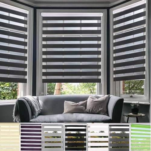 Doppelrollo klemmfix Verdunkelungsrollo, 95 x 220 cm Sonnenschutz & Sichtschutz Wärmeschutzrollo Thermo Rollo mit Bohren für Fenster, Dunkelgrau