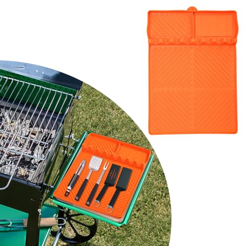 XIHIRCD Tappetino per Utensili per Piastra in Silicone per Blackstone, Grande Tappetino per Spatola in Silicone Tappetino Barbecue Piano di Lavoro Accessori per Grigliate (Arancione)