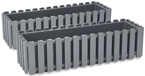 Tymar Blumenkasten landhausstil, Balkonkasten lattenoptik, Pflanzkasten Landhaus, 2er-Pack, Garten, Balkon, Terrasse (Grau, 40 cm)