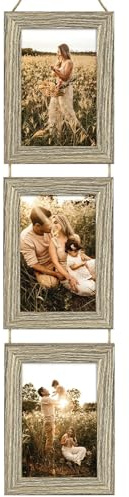 Photo Frame with Twine 6x4, Wooden Hanging Multi 3 Photo Picture Frames, Multiple Photo Frame, Picture Frame Made of Solid Wood for Living Room or Office (Brown)