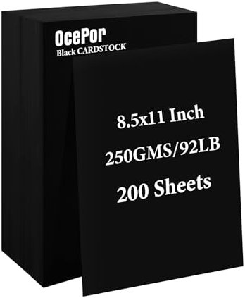 OcePor 200 Blatt schwarzer Karton, 21,6 x 27,9 cm, 41,7 kg/250 g/m², schwarzer Karton, dickes Kartonpapier, schweres Kartonpapier für Drucker, Lebenslauf, Sammelalben, Kunst, Handwerk, Visitenkarten