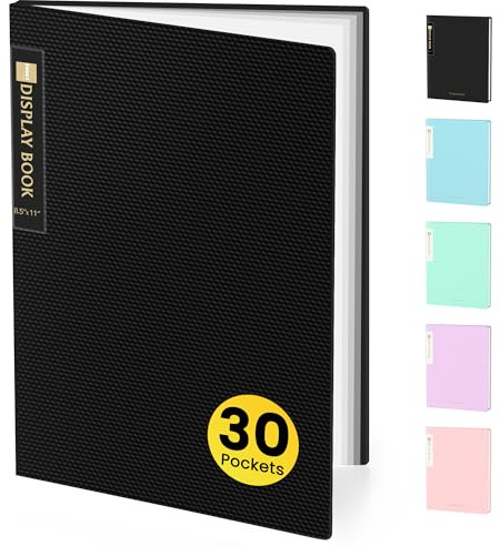 Sooez Raccoglitore a 30 tasche con maniche in plastica, 21,6 x 27,9 cm, resistente, con protezioni trasparenti per fogli, display 60 pagine, libro di presentazioni per opere d'arte, organizer per