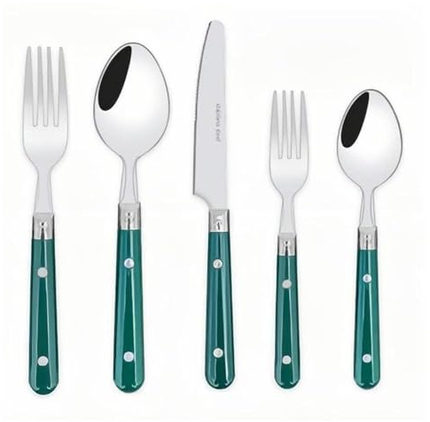 Royal Shang Youpin Dos Clavos Mango De Plástico Cocina Cubiertos De Acero Inoxidable Vajilla Juego De Cubiertos Cuchillo Para Carne Tenedor Cuchara Cucharita (Verde,5 piezas)