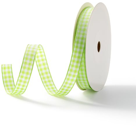 Karoband Schleifenband Kariert Geschenkband 38 mm x 23 m Grün Weiß | Landhaus Dekoband für Festliche Geschenkverpackungen Strauß Dekoration Weihnachten