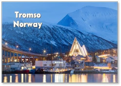 Blick auf Tromso, Norwegen, Tromsø zur Winterzeit, Weihnachten in Tromsø, Norwegen, Kühlschrankmagnet