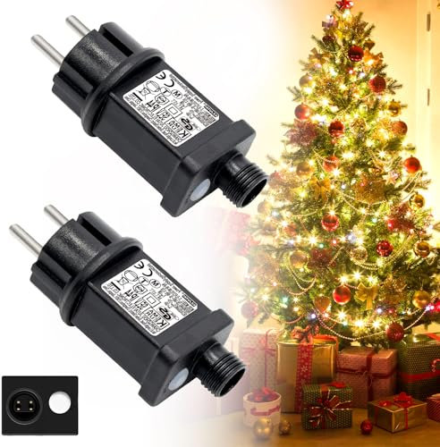 Vleuexe 31V 6W LED Netzteil, 2 Stück Lichterkette Netzteil Adapter, Netzteil Lichterkette,LED Stecker für Lichterkette außen 8 Modi und Timer,IP44 Wasserdicht Transformator für Weihnachtsbeleuchtung