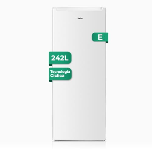 Svan Frigorífico Refrigerador Blanco SR145501E. Capacidad 242 L, Puerta Reversible, Bajo Nivel Sonoro, Eficiencia Energética Clase E