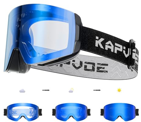 KAPVOE Maschera da Sci Fotocromatica con OTG Lenti Magnetiche, Antifog, Protezione UV400, per Uomo, Donna e Giovani, Compatibile con Caschi, Ideale per Sci, Snowboard e Pattinaggio u ghiaccio 02