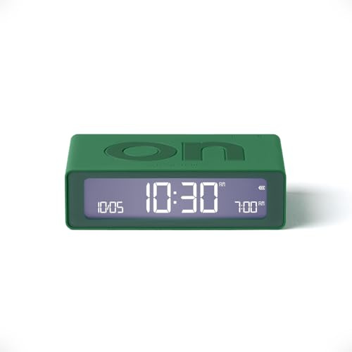 Lexon Flip Mini Reisewecker, digitaler LED-Wecker mit On/Off-Funktion, Einstellbarer Helligkeit, wiederaufladbar und berührungsempfindlich, ideal als Nachttisch-Wecker - Grün