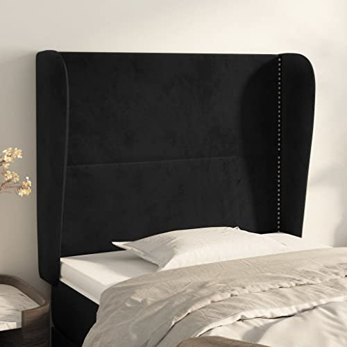 qohoio Kopfteil mit Ohren Bett Kopfteil Kopfenden Bed Headboard Bettkopfteil Kopfteil Schwarz 103x23x118/128 cm Samt - 3117860