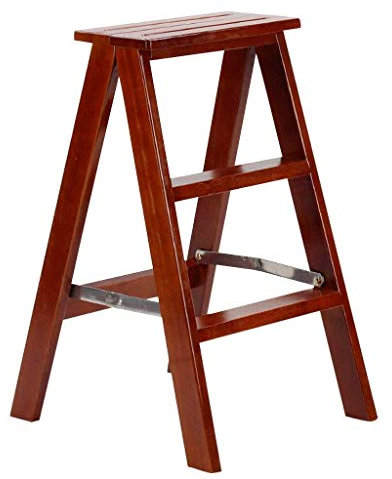 SIAMZYWV Tritthocker, Klapptrittleiter Fußhocker Fußhocker Tritthocker Hohe Pedalbank Klapptreppe Stuhl 3 Stufen Holzleiter Haus Garten Werkzeug Bibliothek Büro Dachboden/A