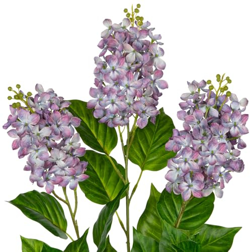 Briful Künstliche Fliederblumen 77cm – 3er Set Seidenblumen Flieder Deko für Hochzeit, Vase, Frühling – Violet Kunstblumen Wie Echt für Tischdeko, Blumengesteck