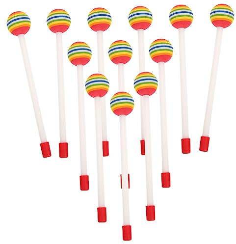 VICASKY 12 Stück Kinder Trommelstöcke Mit Regenbogenfarbenem Kopf Robustes Holz Leichte Bühne Drumsticks Für Percussion Und Schlaginstrumente