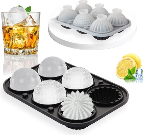 Eiswürfelform Silikon, 5cm Eiswürfelform Groß Runde Eiskugelform mit Deckel und Trichter, Wiederverwendbar Eiswürfelbehälter, BPA Frei, Auslaufsicher, für Eis, Whiskey, Cocktail (Schwarz)