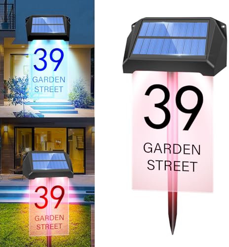 TOTHDATE Solar LED House Numbers Plaques, 10 Colors Light Up Numbers 1200mAh IP65 Waterproof Address Plaque for Wall Ground