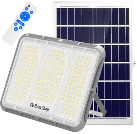 DE ROSA SHOP Lampione Solare da Esterno 600W con Sensore Crepuscolare e 150 LED, Faretto Solare per Giardini, Cortili e Aree Esterne
