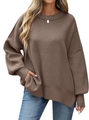 CMTOP Pull Femme Hiver Chic et Elegant Oversize Pull Chaud Décontracté Manches Longues Col Rond Pullover Tricot Sweat Haut Thermique Automne