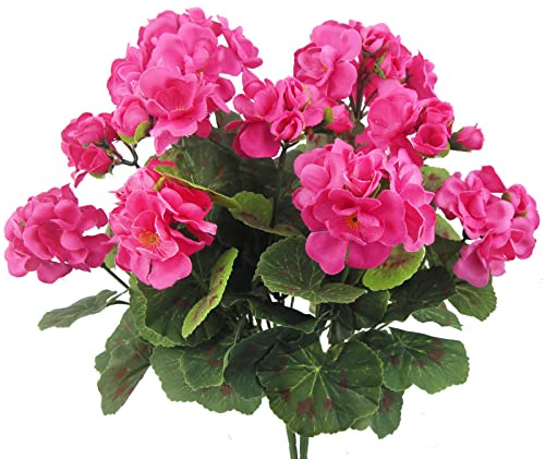 CEWUDA 2 Pcs Artificial Geraniums Outdoor Silk Flowers Rose Red Artificial Geranium Bush Faux Flowers Red Geraniums for Floral Home Decor Indoor Garden Patio Grave Cemetary Vase Table Centerpiece