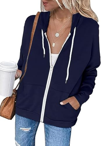 Jhsnjnr Damen Strickjacke mit Kapuze Lässige Sweatshirt mit Reißverschluss Bequemer Pullover Fleecejacke Zipper Casual Hoodie