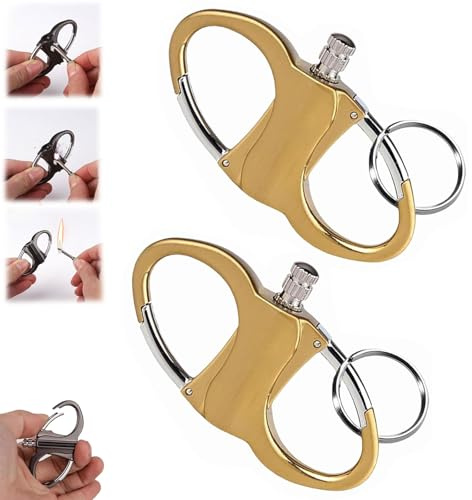 Permanent Match Infinity Lighter with Keychain, 2025 New Keychain Lighter, Metal Keychain Unlimited Waterproof Matches, Portable Emergency Fire Starter Striker Set for Outdoor Camping (Gold-2PCS)